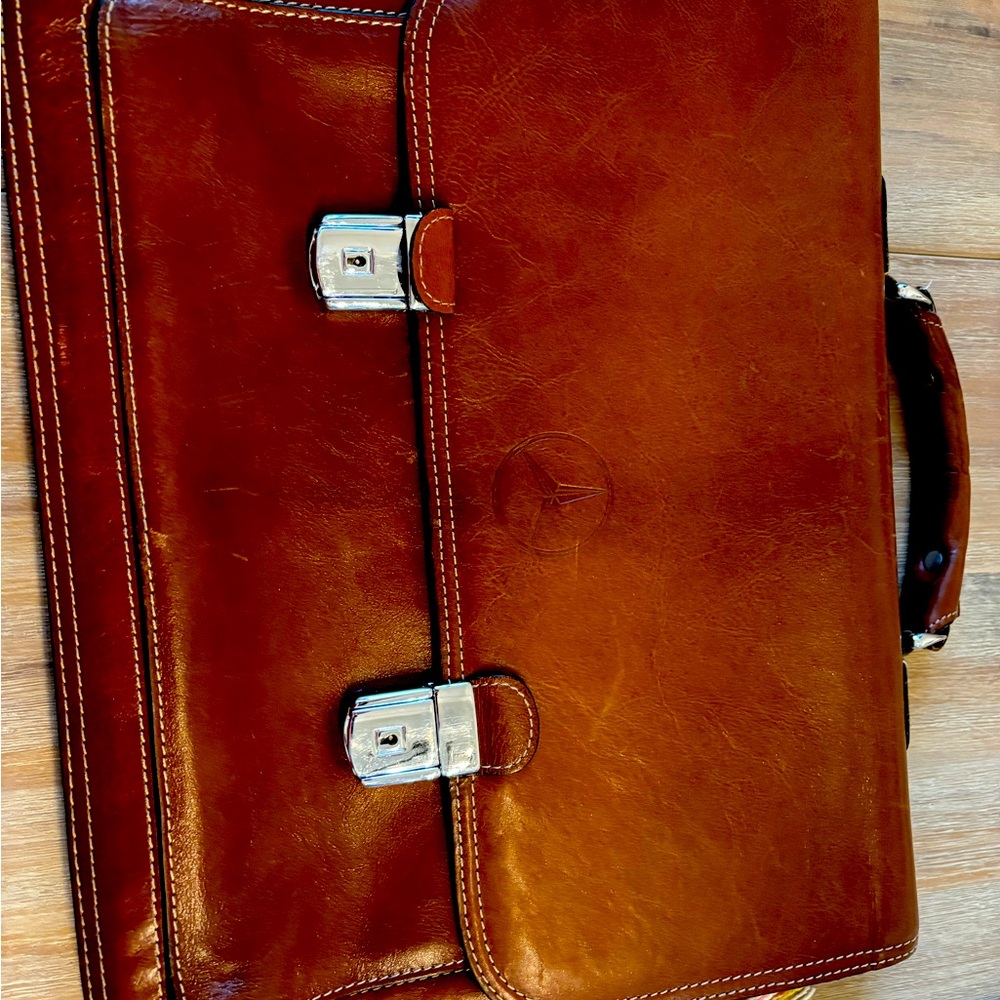 Mercedes brown leather briefcase.